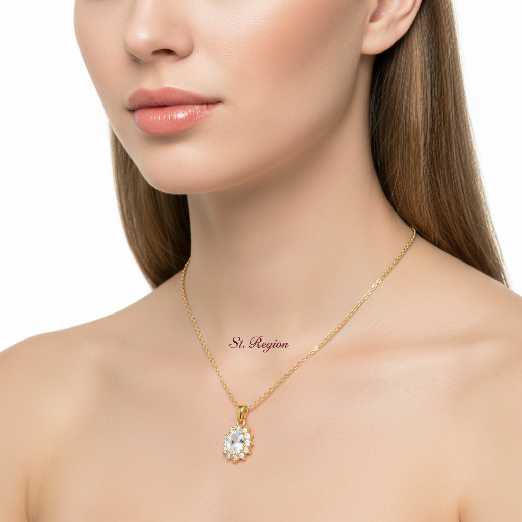 Oval-Cut Crystal & Cubic Zirconia 18K Gold-Plated Botanical Pendant Necklace - Street Region