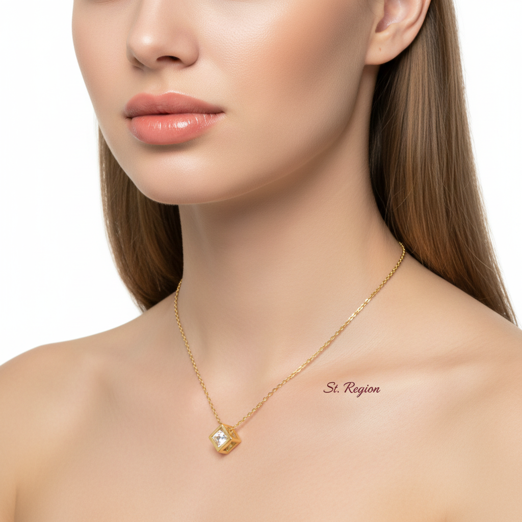 Cubic Zirconia & 18K Gold-Plated Cube Pendant Necklace - Street Region