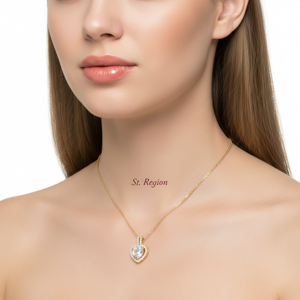 Clear Crystal & Cubic Zirconia Heart Pendant Necklace - Street Region