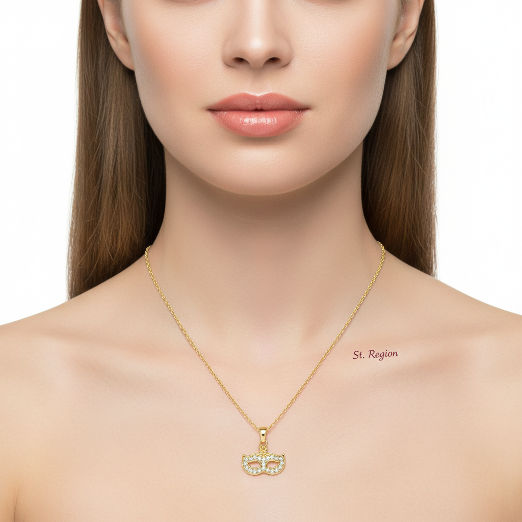 Cubic Zirconia & 18K Gold-Plated Mask Pendant Necklace - Street Region