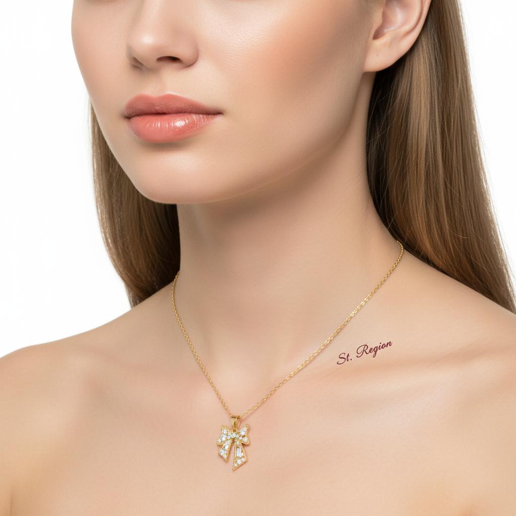 Crystal & Cubic Zirconia 18K Gold-Plated Bow Pendant Necklace