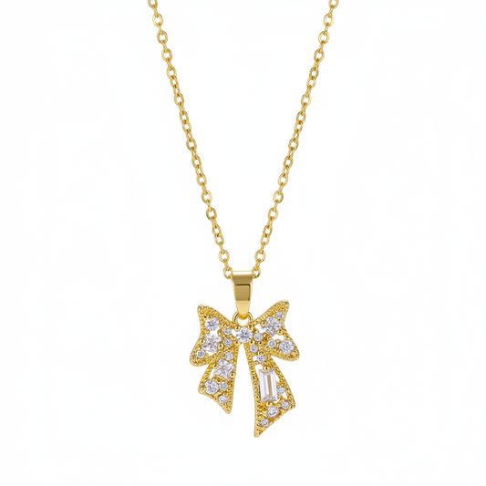 Crystal & Cubic Zirconia 18K Gold-Plated Bow Pendant Necklace