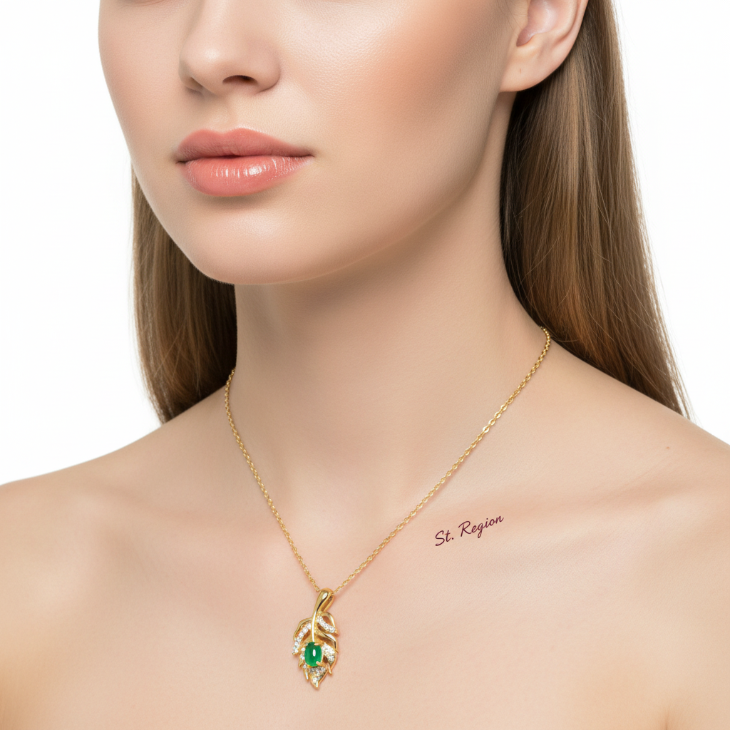 Green Jade & Cubic Zirconia Leaf Pendant Necklace - Street Region