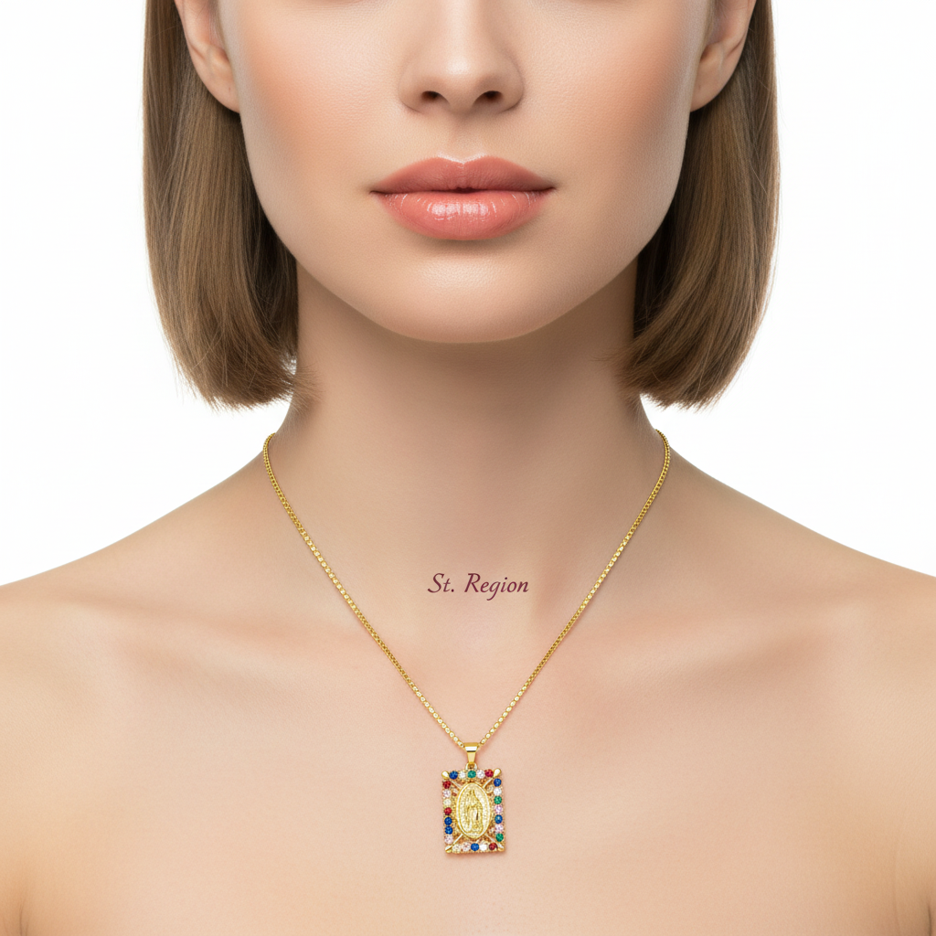 Colored Cubic Zirconia & 18K Gold-Plated Marry Rectangle Pendant Necklace - Street Region
