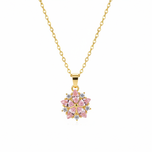 Pink Crystal & Cubic Zirconia Flower Pendant Necklace - Street Region