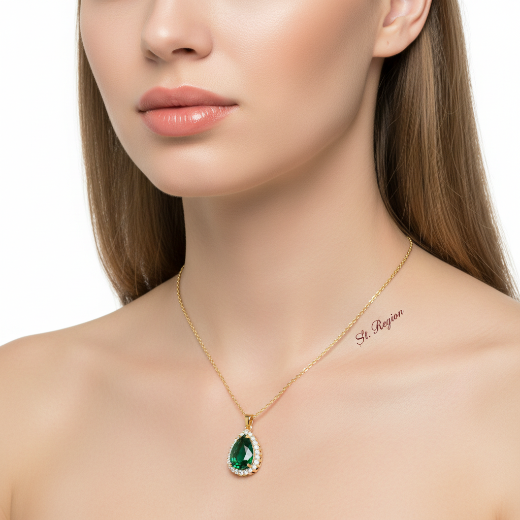 Green Crystal & Cubic Zirconia Drop Pendant Necklace - Street Region