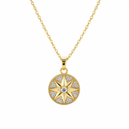 Cubic Zirconia & 18K Gold-Plated Star Round Pendant Necklace