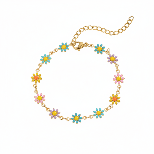 Blue Multicolor Enamel & 18K Gold-Plated Mum Station Bracelet - Street Region