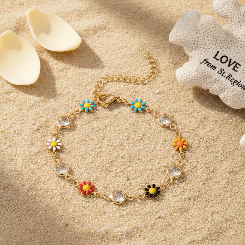 Clear Crystal & Multicolor Enamel 18K Gold-Plated Mum Station Bracelet