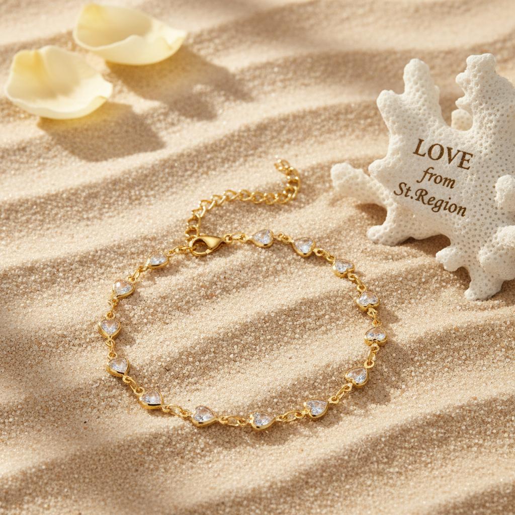 Clear Crystal & 18K Gold-Plated Heart Station Bracelet