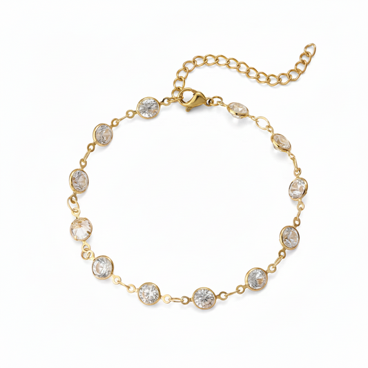 Clear Crystal & 18K Gold-Plated Round Station Bracelet - Street Region