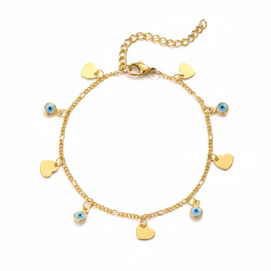 Blue Acrylic & 18K Gold-Plated Eye Heart Station Bracelet