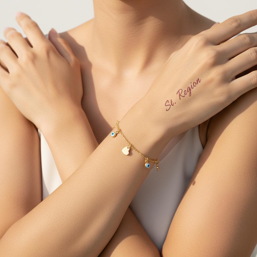 Blue Acrylic & 18K Gold-Plated Eye Heart Station Bracelet