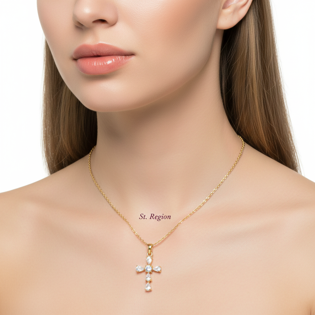 Pear-Cut Crystal & 18K Gold-Plated Cross Pendant Necklace - Street Region