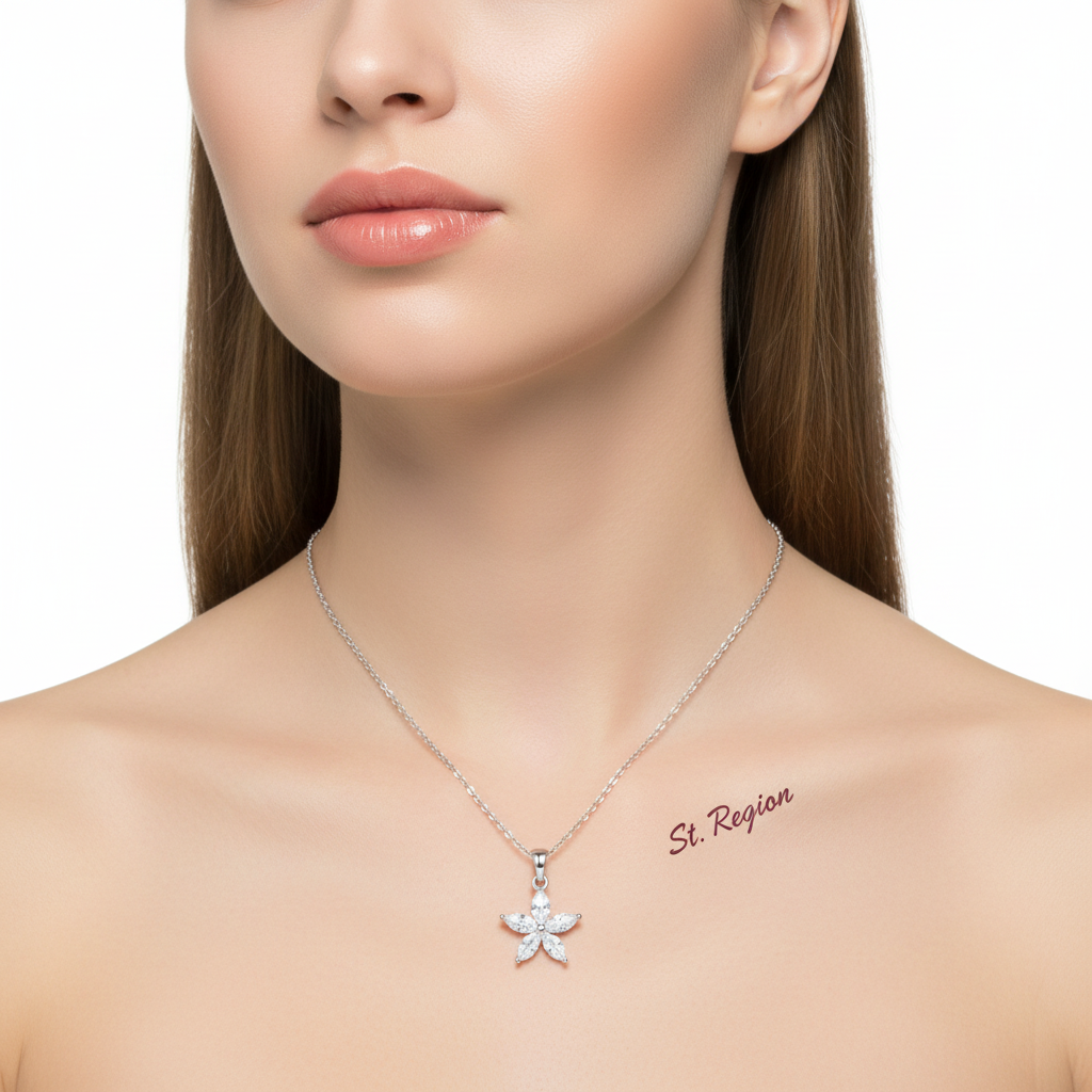 Crystal & Silver-Plated Marquise Flower Pendant Necklace - Street Region