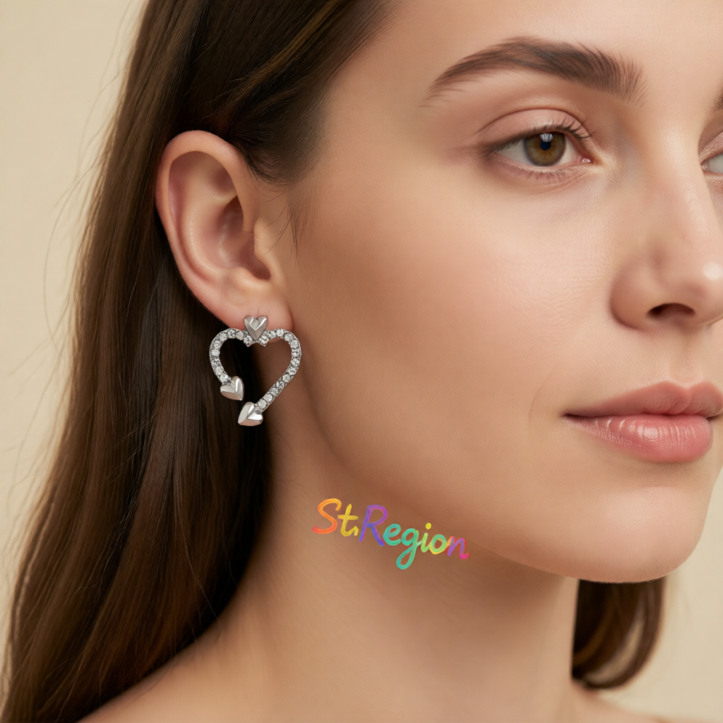 Cubic Zirconia & Silver-Plated Open Heart Stud Earrings
