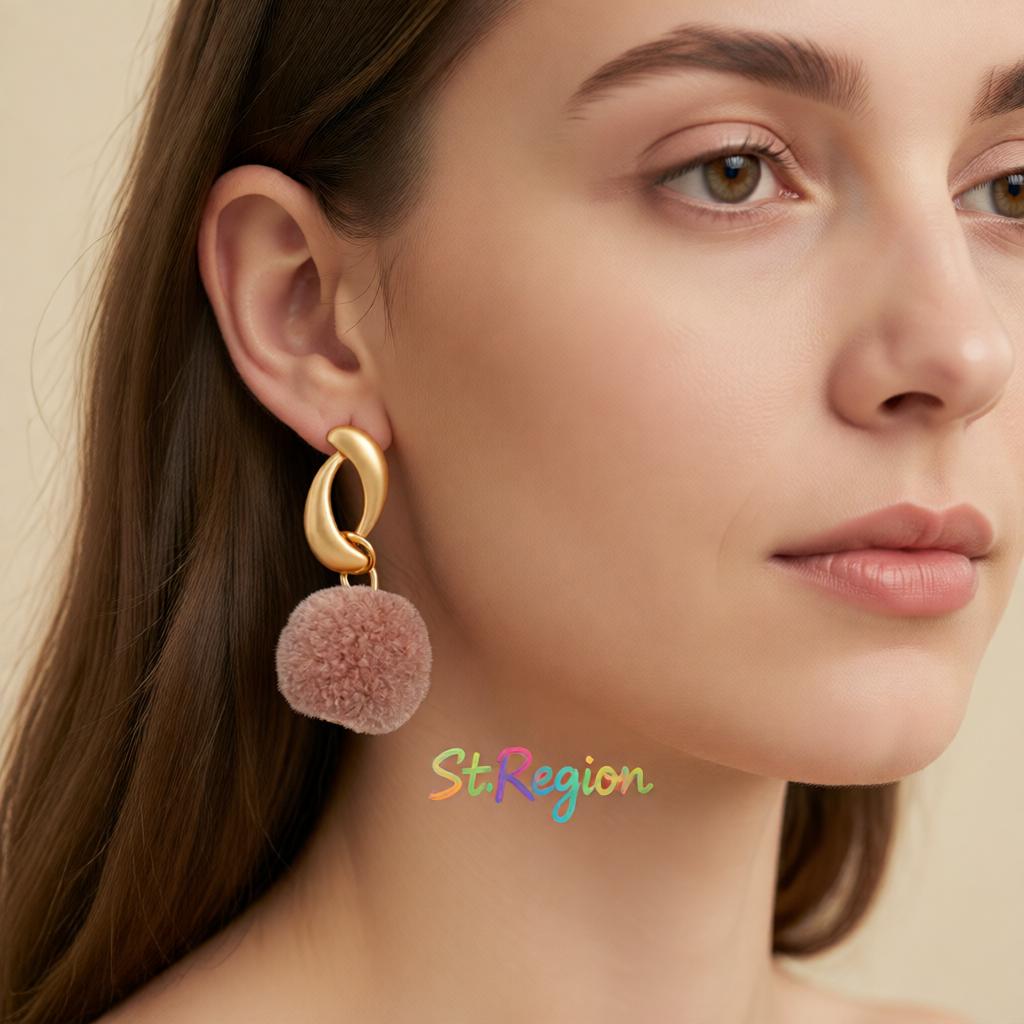 Mauve Polyster & 18K Gold-Plated Pom-Pom Drop Earrings