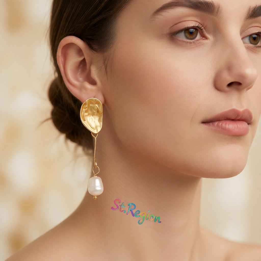 Pearl and 18K Gold-Plated Mismatch Drop Earrings, gold drop earrings for women, everyday style, styled look