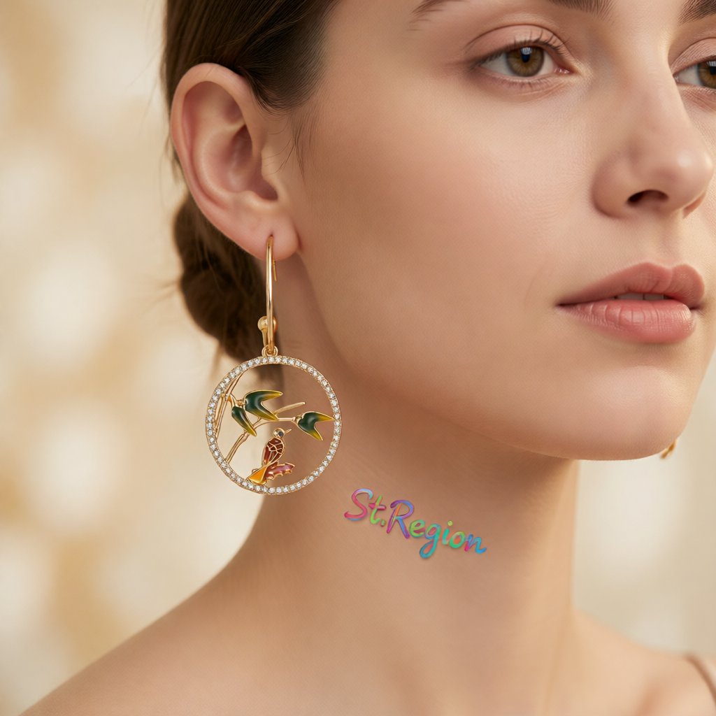 Green & 18K Gold-Plated Cubic Zirconia-Accent Bird Round Drop Earrings