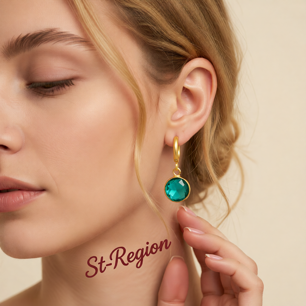 Dark Green Crystal & 18K Gold-Plated Round Huggie Earrings