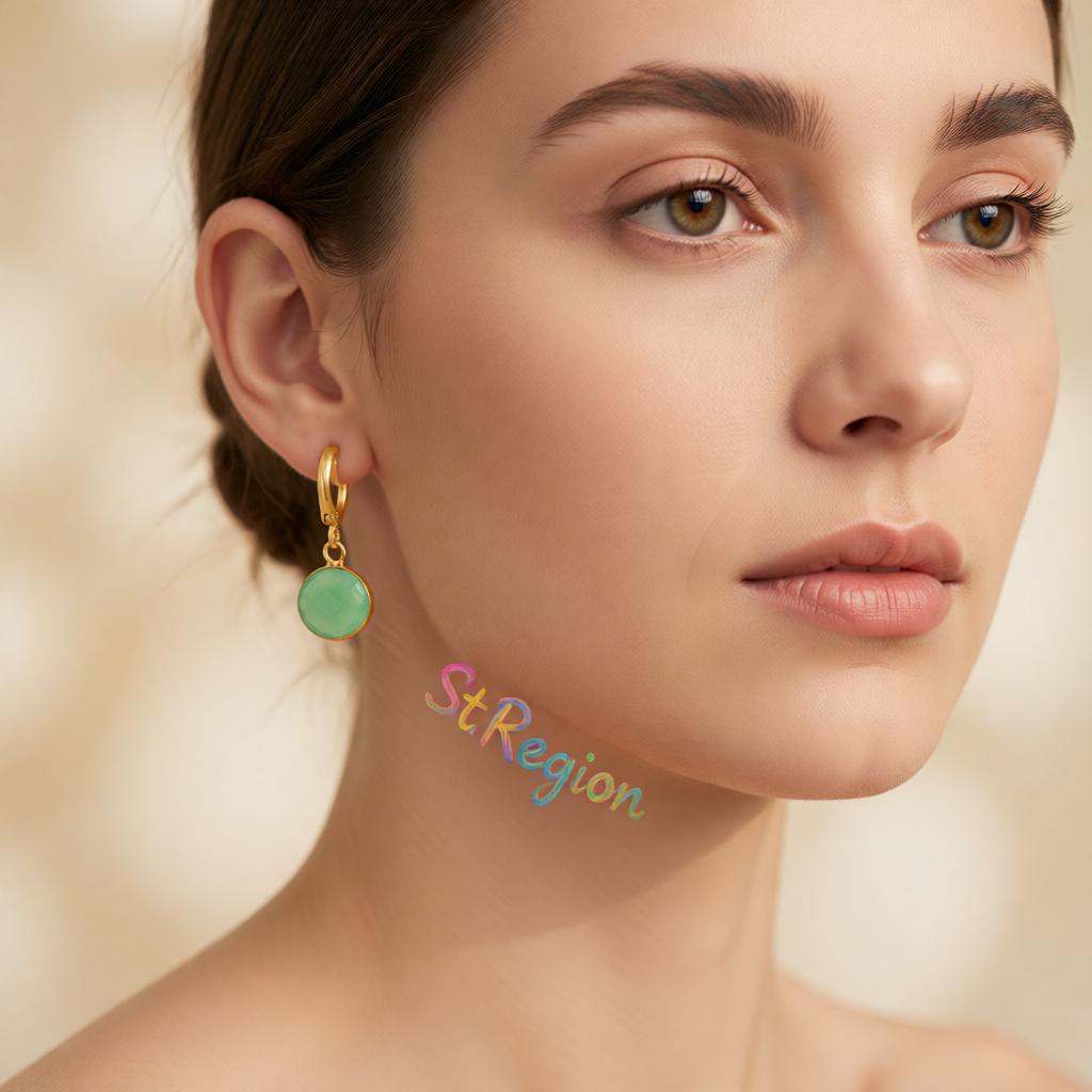 Green Crystal and 18K Gold-Plated Round Huggie Earrings, gold huggie earrings, vintage-inspired design, styled look