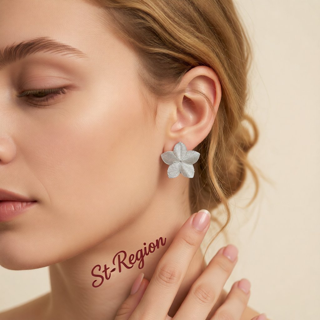 Silver-Plated Textured Flower Stud Earrings