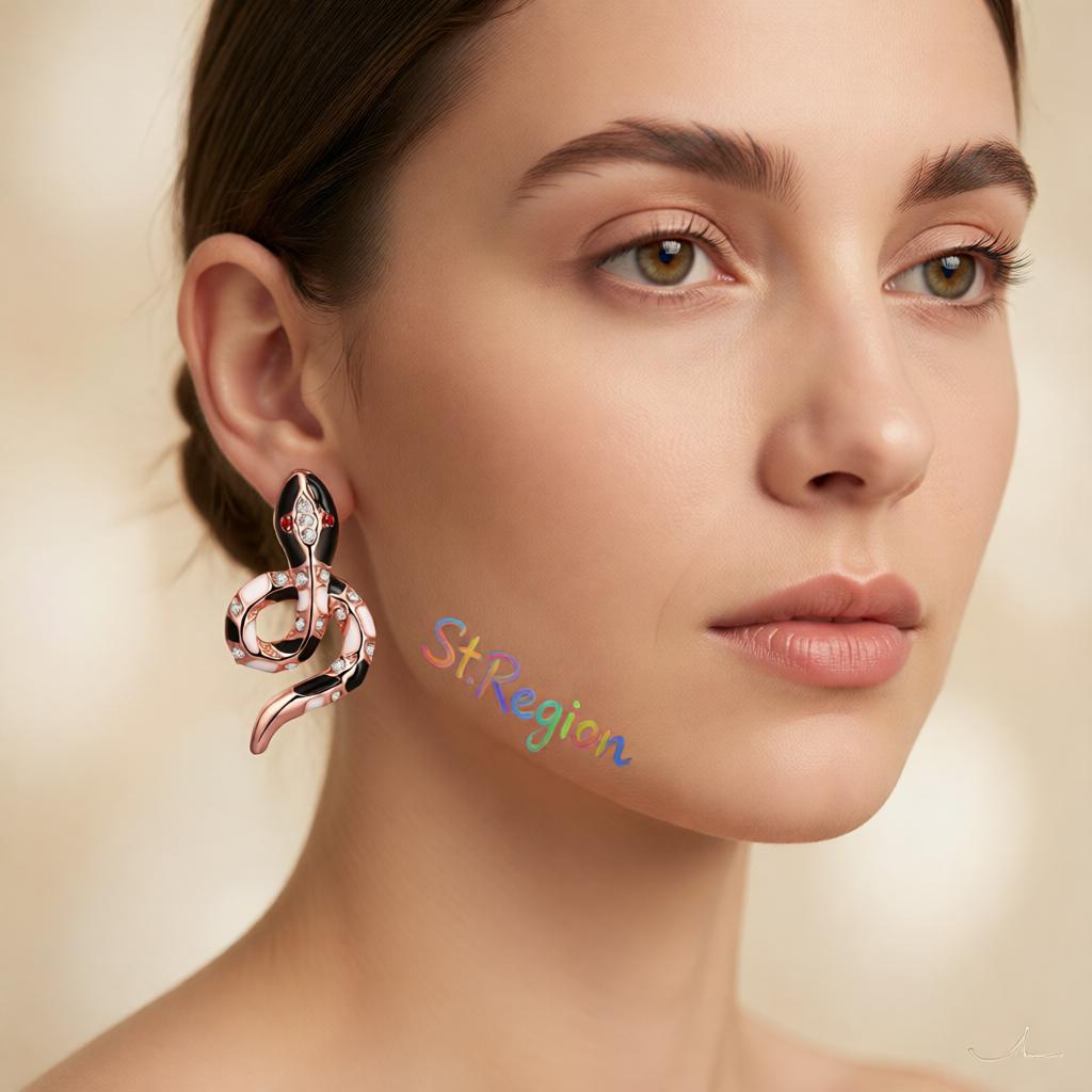Cubic Zirconia & Enamel 18K Rose Gold-Plated Snake Stud Earrings