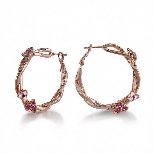 Crystal & 18K Rose Gold-Plated Floral Hoop Earrings