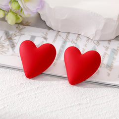Red Acrylic & Silver-Plated Heart Stud Earrings