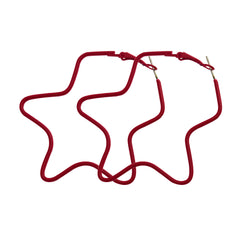 Red Enamel & Silver-Plated Star Hoop Earrings