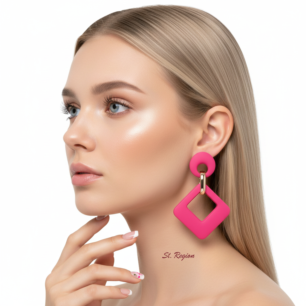 Rose Enamel & 18K Gold-Plated Open Rhombus Drop Earrings - Street Region