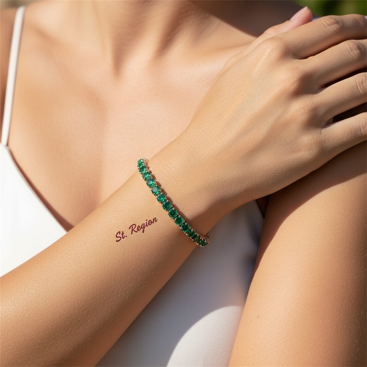 Green Cubic Zirconia & 18K Rose Gold-Plated Adjustable Link Bracelet