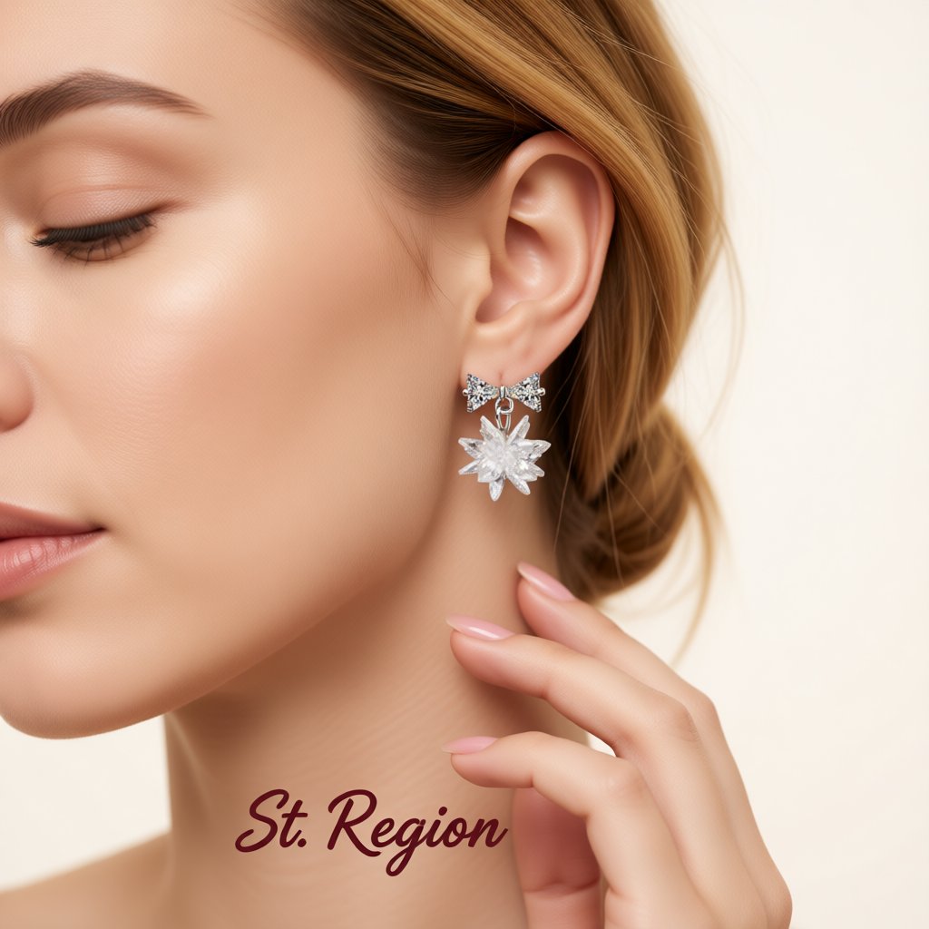 Cubic Zirconia and Crystal Silver-Plated Bow and Snowflake Drop Earrings, silver drop earrings for women, styled look