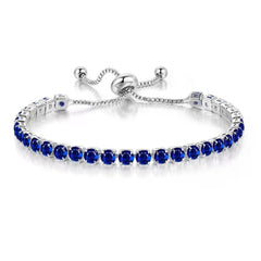 Navy Cubic Zirconia & Silver-Plated Adjustable Link Bracelet