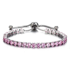 Pink Cubic Zirconia & Silver-Plated Adjustable Link Bracelet