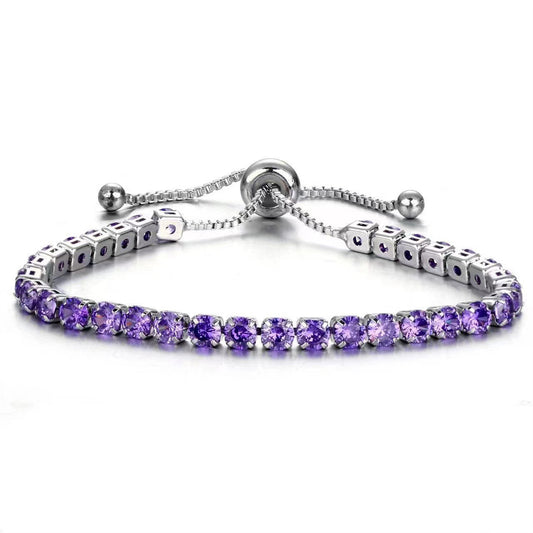 Purple Cubic Zirconia & Silver-Plated Adjustable Link Bracelet