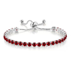Red Cubic Zirconia & Silver-Plated Adjustable Link Bracelet