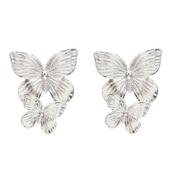 Silver-Plated Double-Butterfly Dangle Earrings