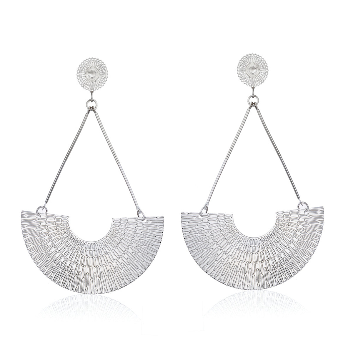 Silver-Plated Fan Drop Earrings, silver drop earrings for women, vintage-inspired design, side view