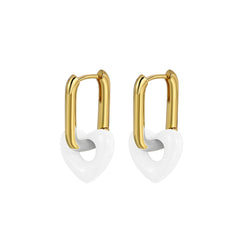 White & 18K Gold-Plated Heart Huggie Earrings
