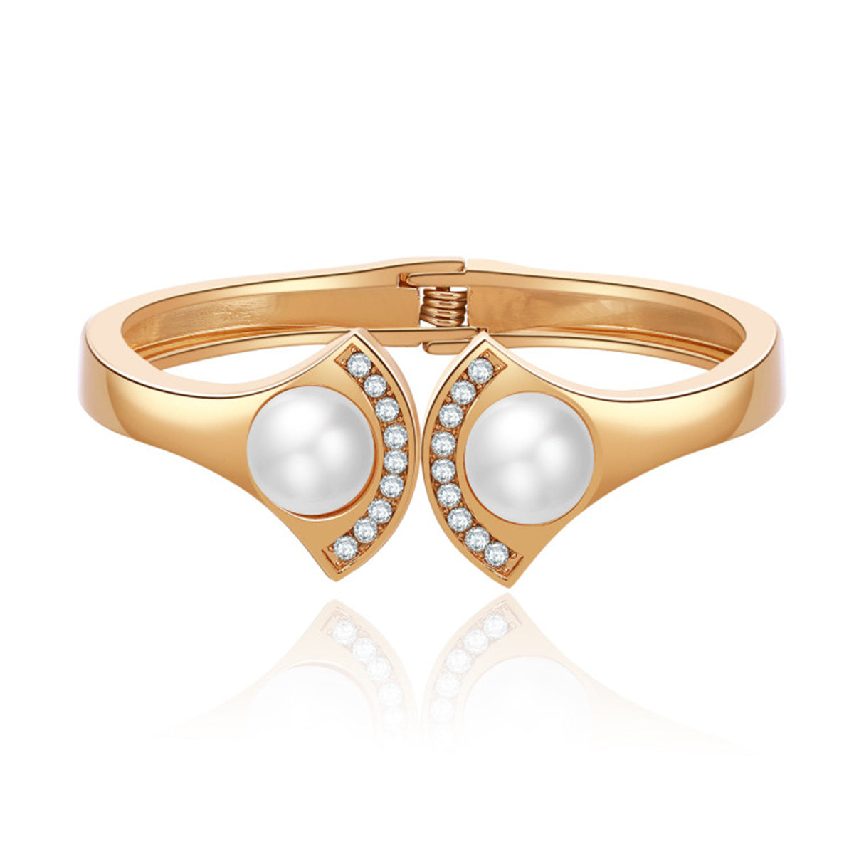 Pearl and Cubic Zirconia 18K Gold-Plated Fan-End Bangle, gold bangle bracelet, everyday style, lifestyle look
