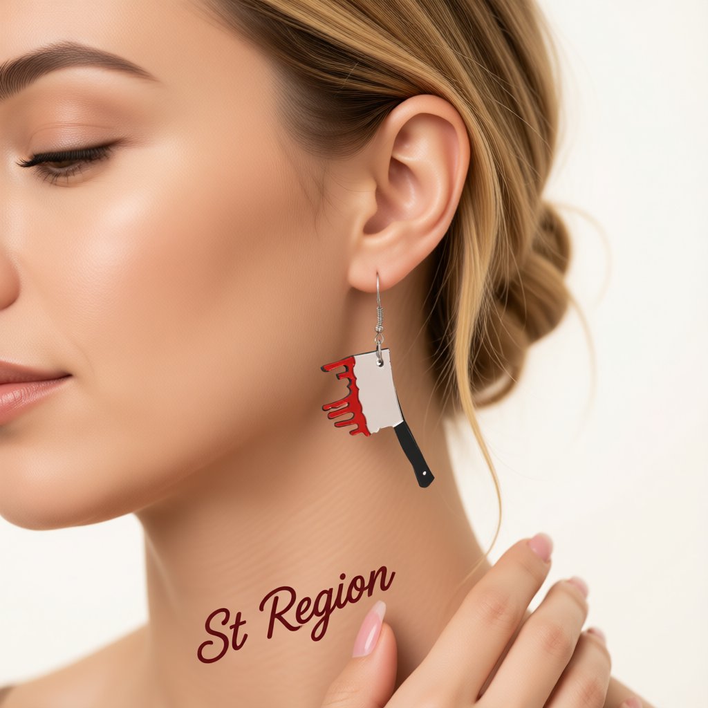 Acrylic and Silver-Plated Bleeding Knife Drop Earrings, silver drop earrings for women, dainty minimalist design, styled look