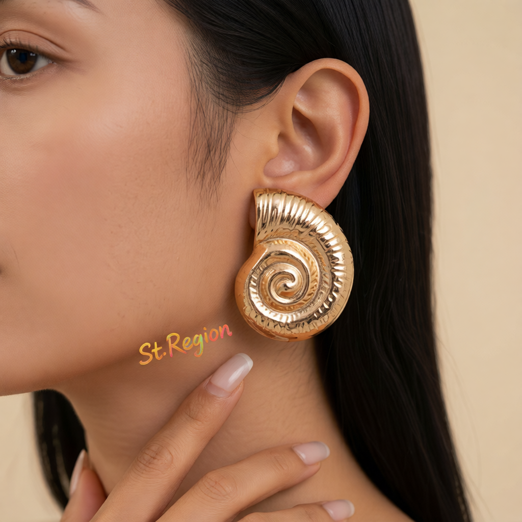 Goldtone Conch Stud Earrings