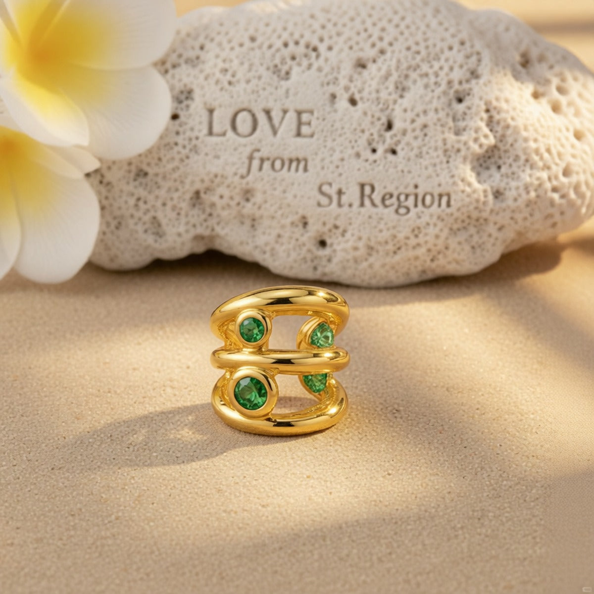 Green Cubic Zirconia & Goldtone Layered Ear Cuff