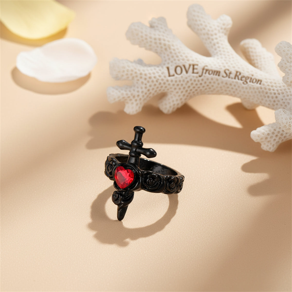Red Heart Crystal & Blacktone Sword Ear Cuff