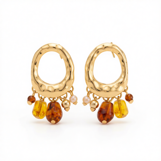 Yellow Resin & Goldtone Oval Tassel Dangle Earrings