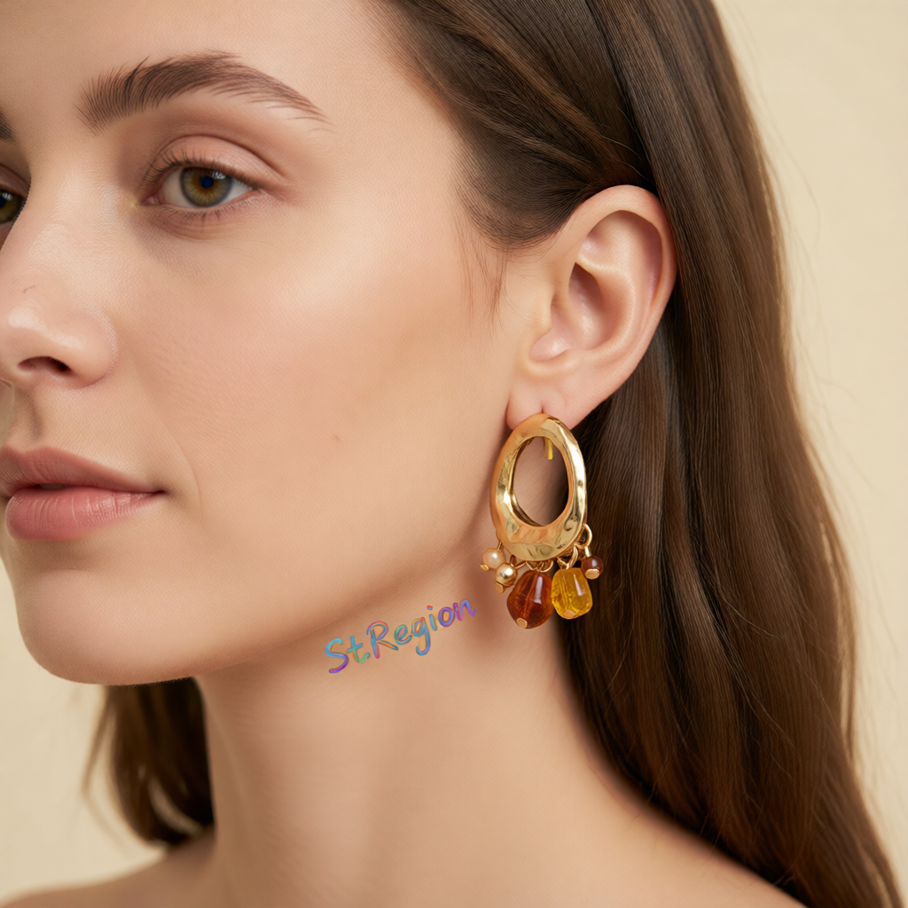 Yellow Resin & Goldtone Oval Tassel Dangle Earrings