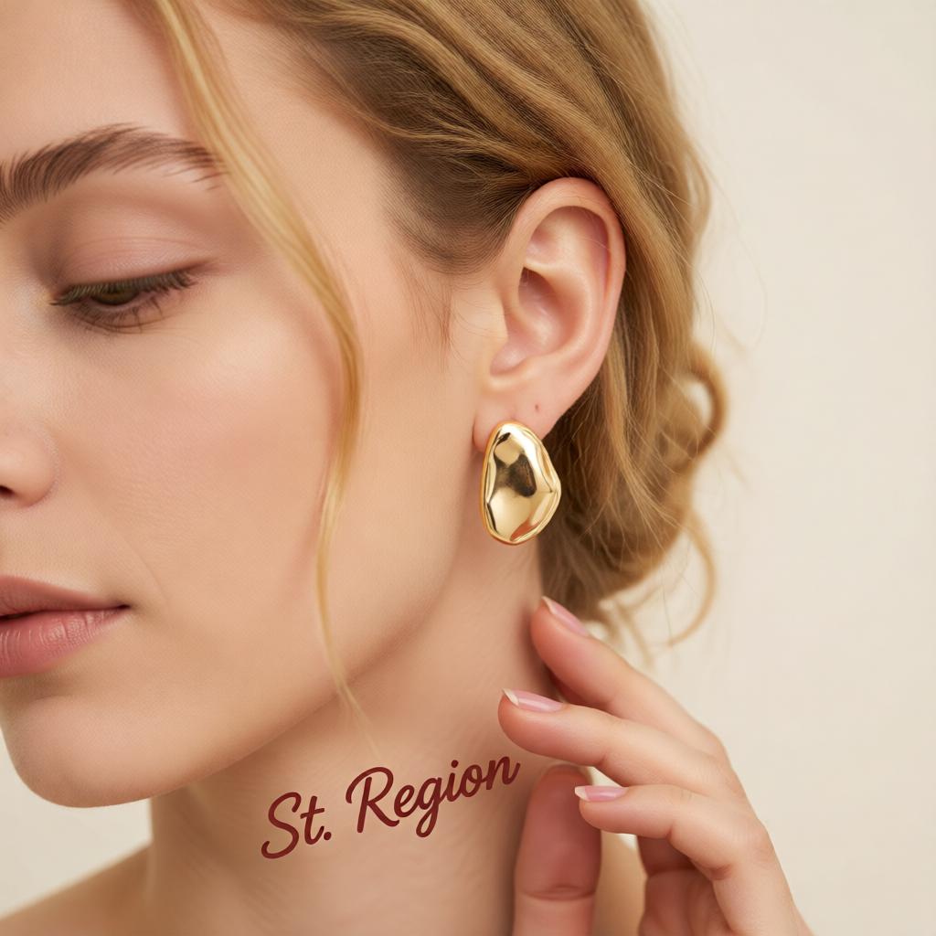 Goldtone Oval Statement Stud Earrings, cubic zirconia stud earrings for women, dainty minimalist design, styled look