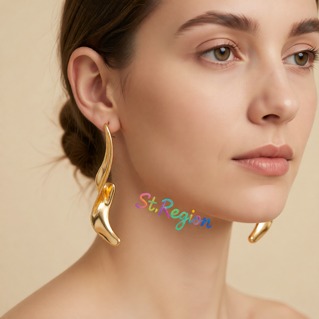 Goldtone Liquid Feather Statement Dangle Earrings