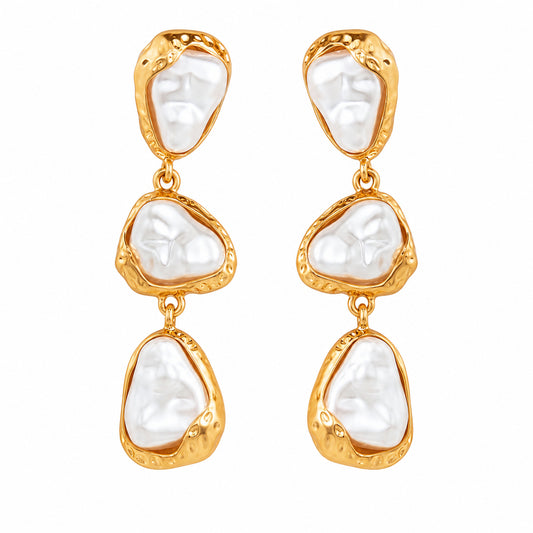 Baroque Pearl & Goldtone Tiered Dangle Earrings